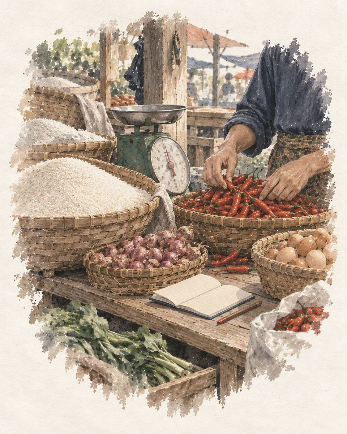 Pangan Indonesia – Food Price Data API & Cache System conceptual watercolor illustration