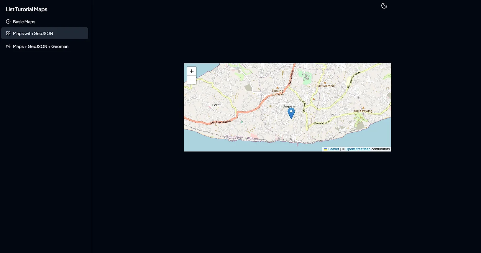 Next.js Leaflet project showing a map and tutorial navigation