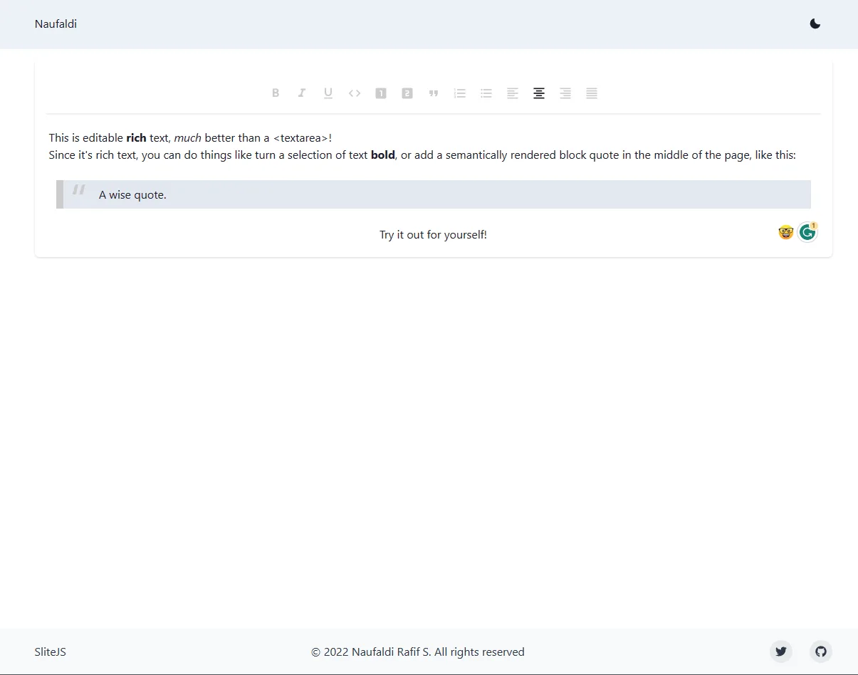 Slate JS Text Editor screenshot