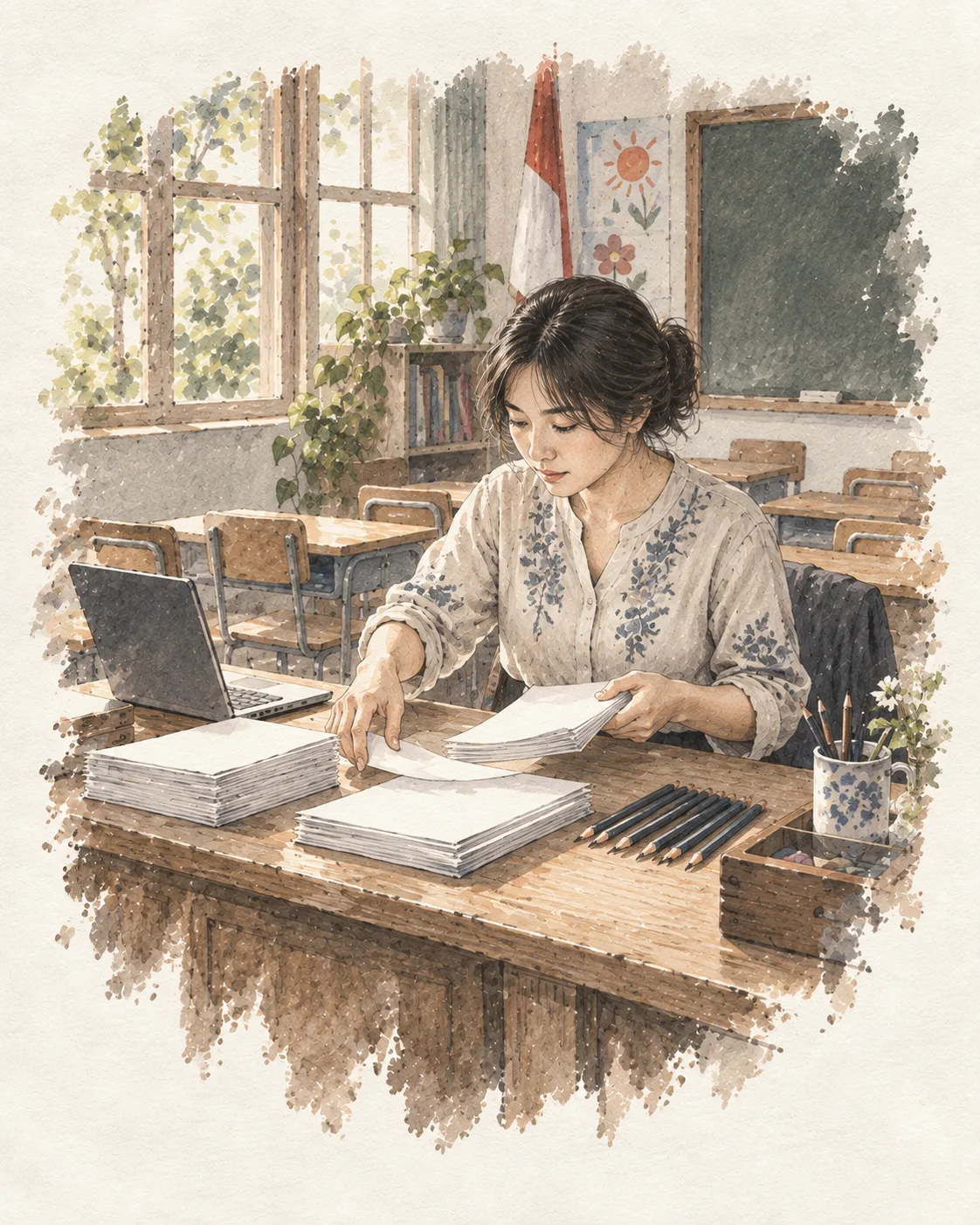 Teacher Exam - AI Exam Sheet Generator conceptual watercolor illustration