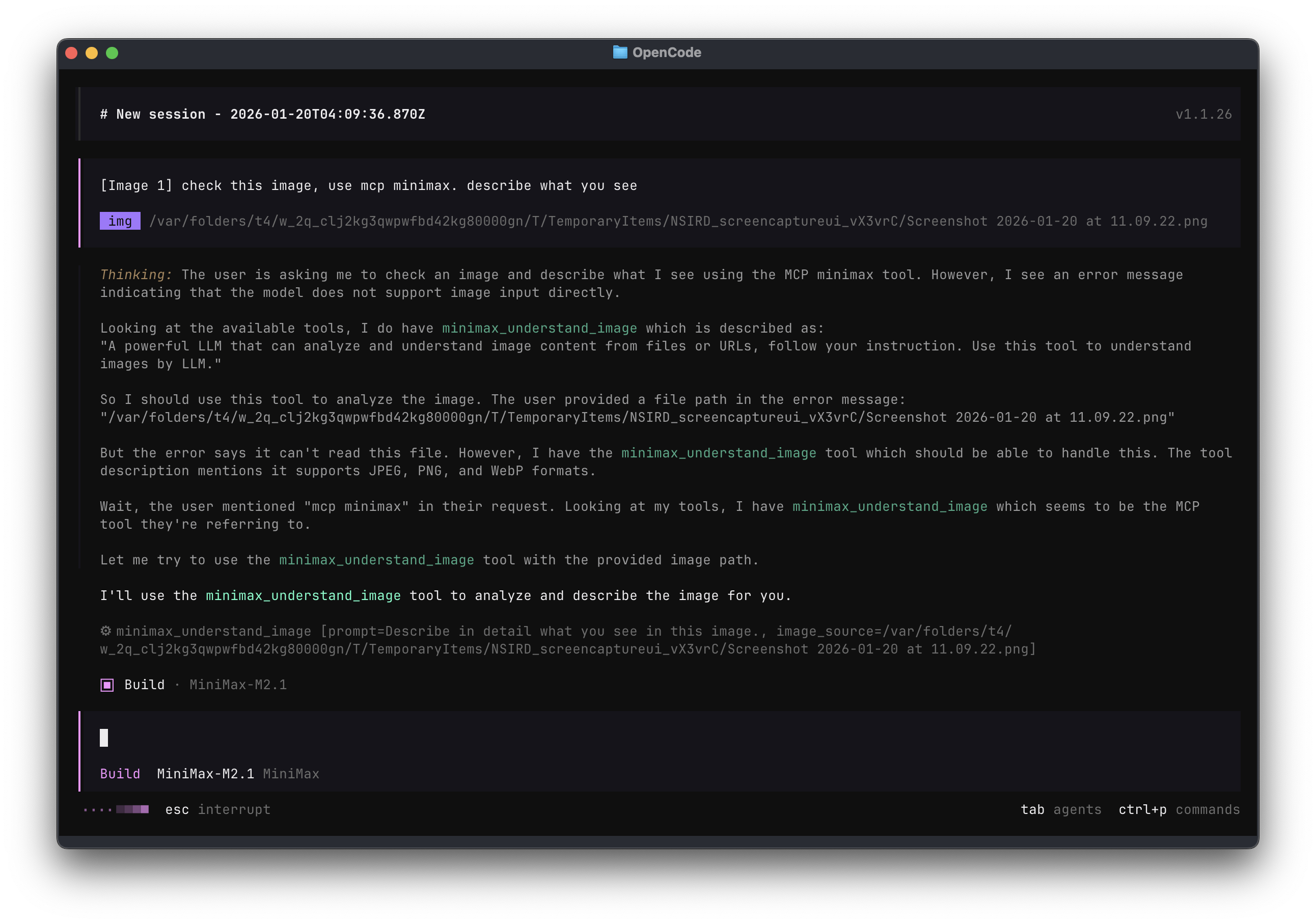 OpenCode understand_image in action