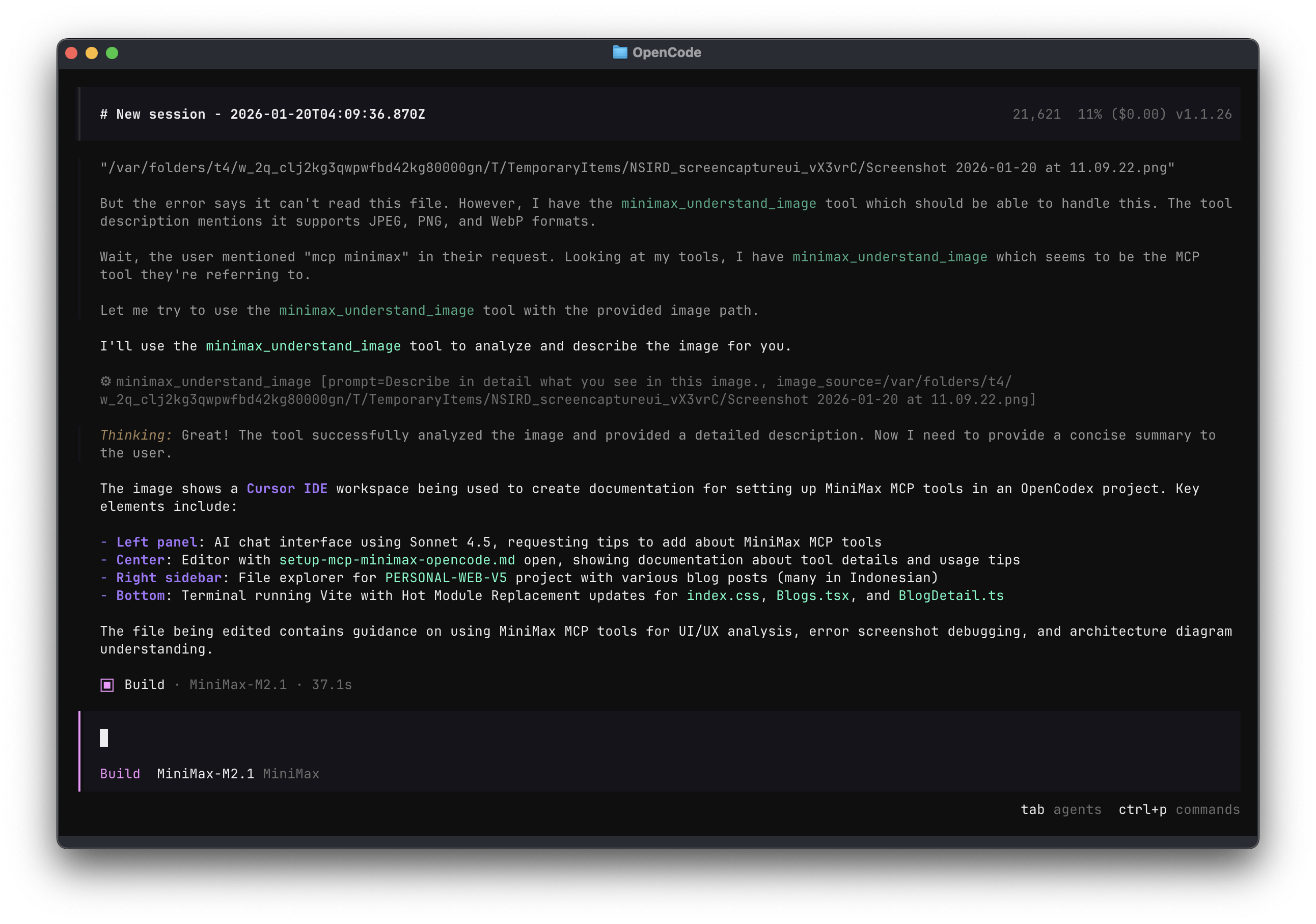 OpenCode output_mcp in action